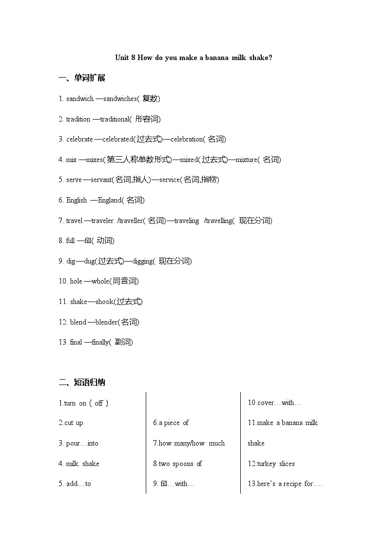 人教版八年级上册期末复习 Unit8重点归纳及练习第1页