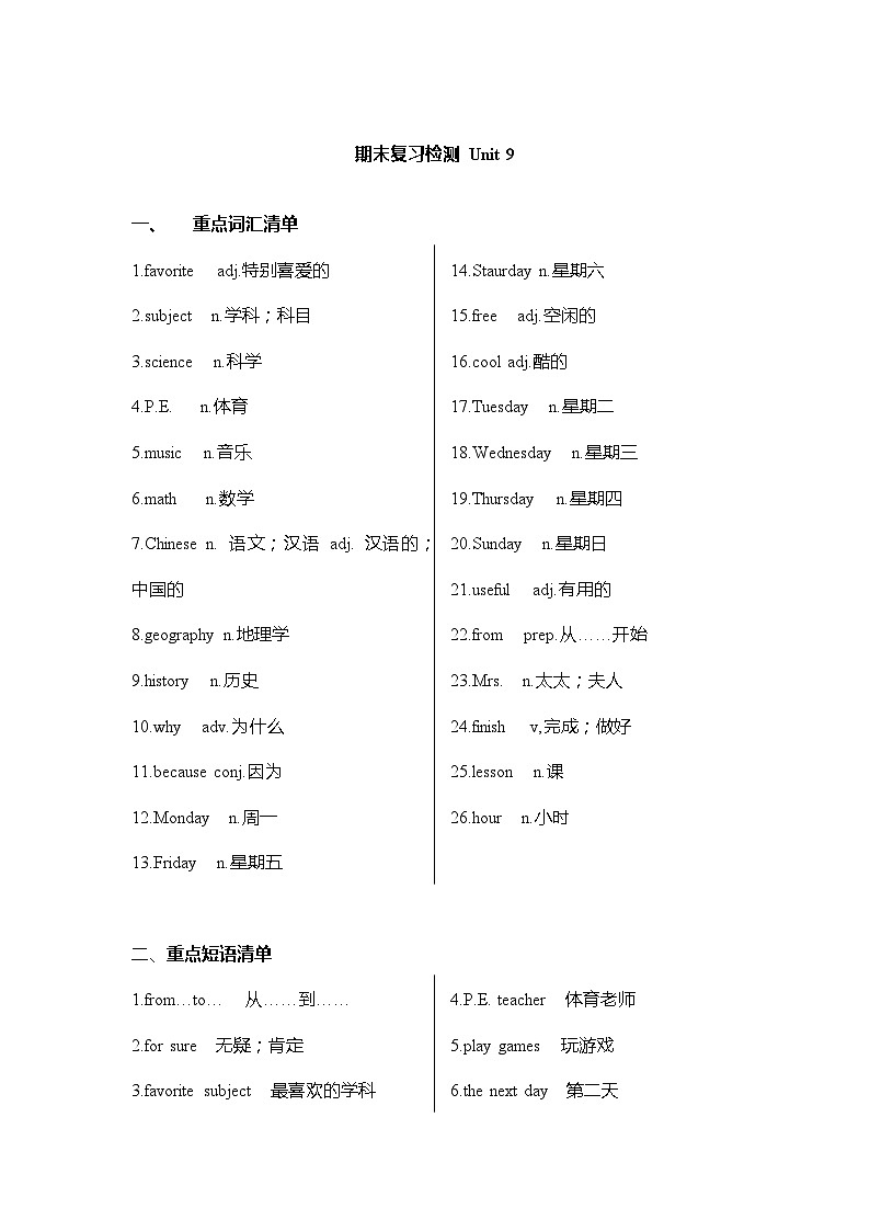 人教版七年级上册期末复习 Unit9重点归纳及练习第1页