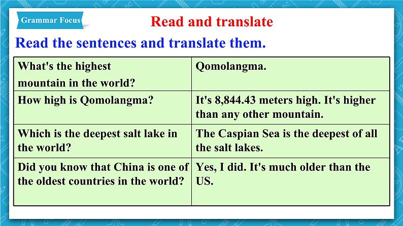 人教新目标版英语八年级下册Unit 7《What's the highest mountain in the world》Section A Grammar focus-4c课件+音视频+ 语言点精讲精练(含答案)08