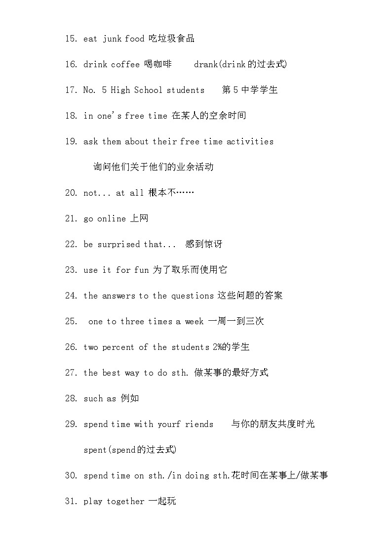 【精品同步练习】八年级英语上册（人教版）Unit 2 英语知识点梳理试卷02