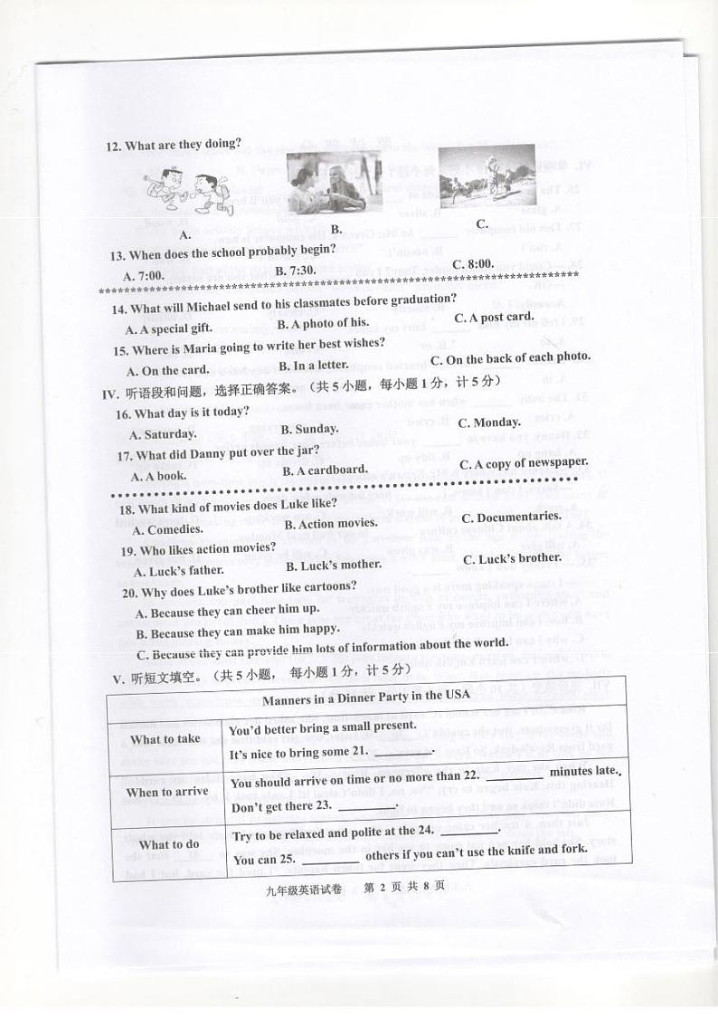 河北省唐山市古冶区2023-2024学年九年级上学期期末考试英语试题第2页