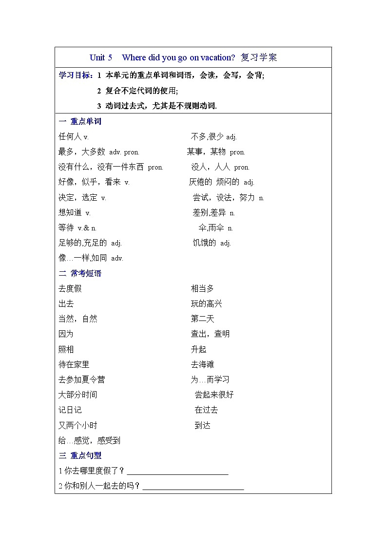 Unit 5期末复习学案鲁教版七年级英语上册第1页