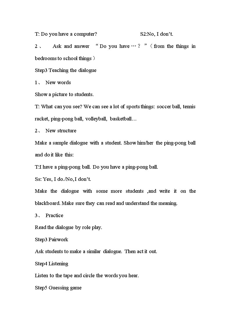 Unit 5 Do you have a soccer ball （Section B 2a-2c）教学设计2023-2024学年初中英语人教新目标七年级上册第2页