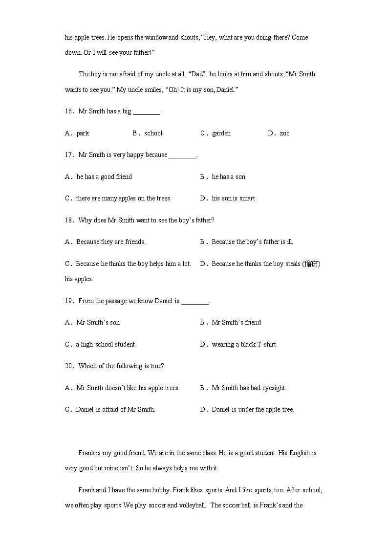 山西省原平市2022-2023学年七年级上学期期末考试英语模拟试卷03