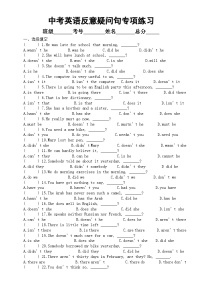 初中英语2024届中考语法复习反意疑问句专项练习（附参考答案）