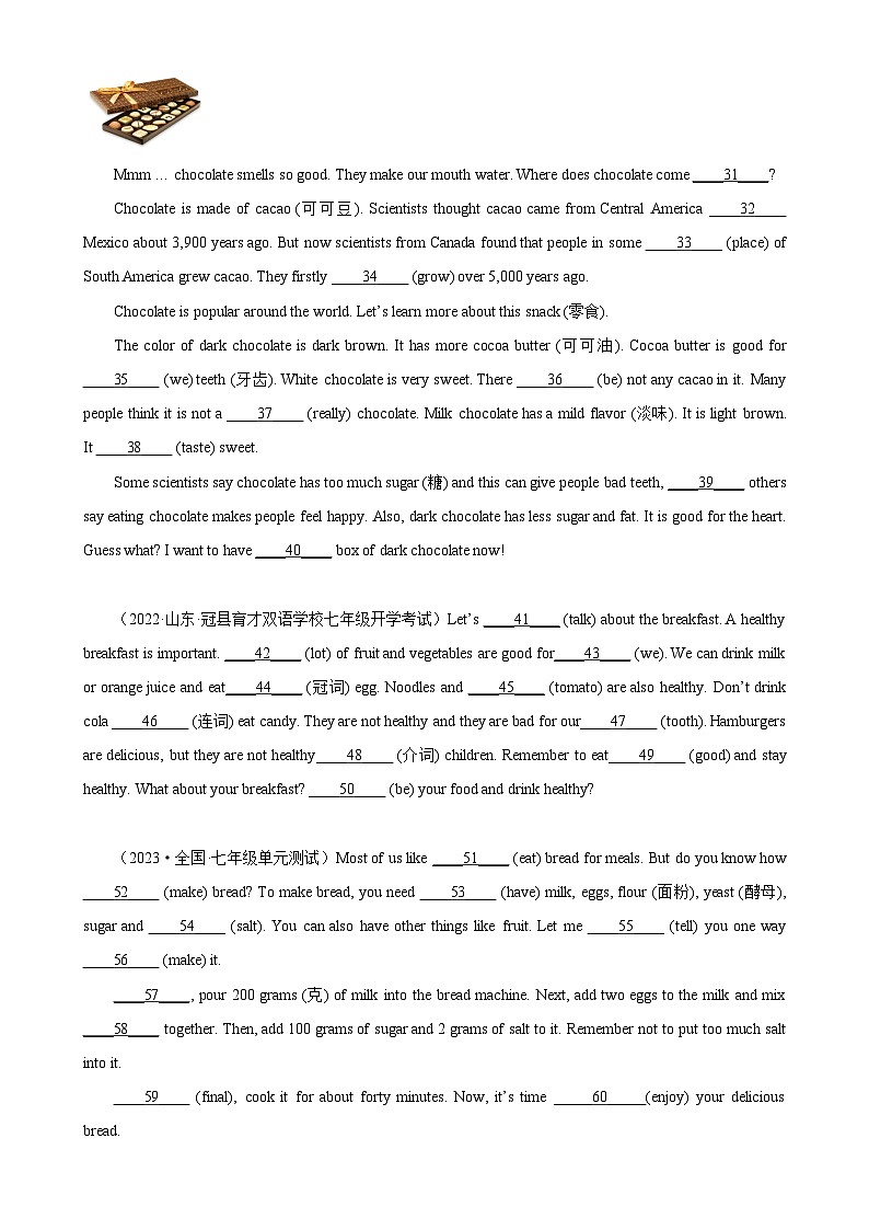 人教版七年级英语上册单元重难点易错题精练 Unit 6 单元话题语法填空练习02