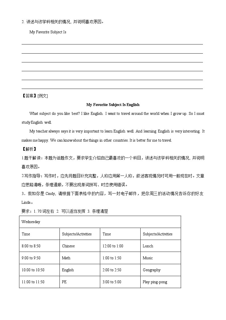 人教版七年级英语上册单元重难点易错题精练 Unit 9 单元话题满分范文必背第2页