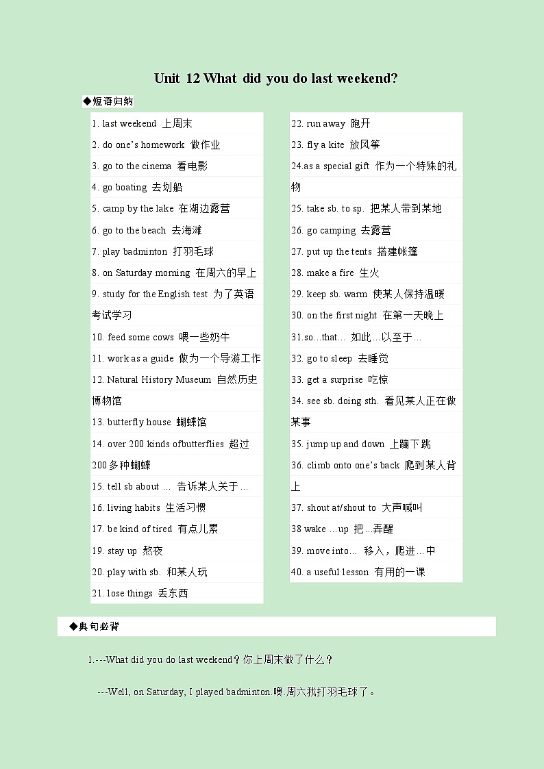 Unit 12-2023-2024学年七年级英语下册期末考试复习清单（人教版）第1页
