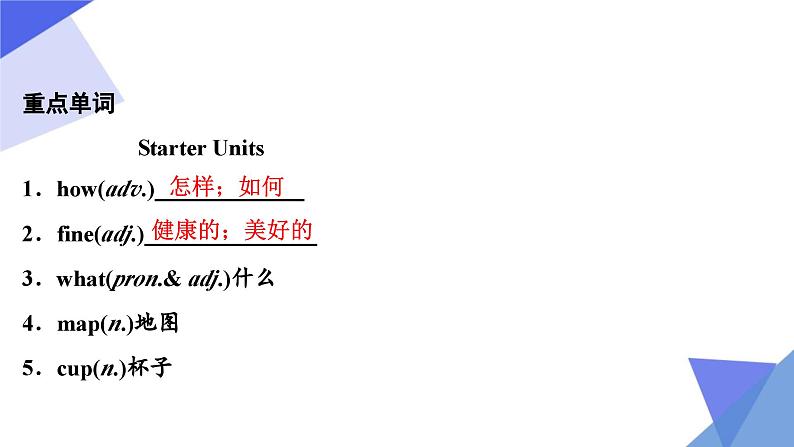 人教版2023年中考英语一轮大单元复习过过过  七年级上册Unit 1Unit 4（含Starter）【复习课件】第4页