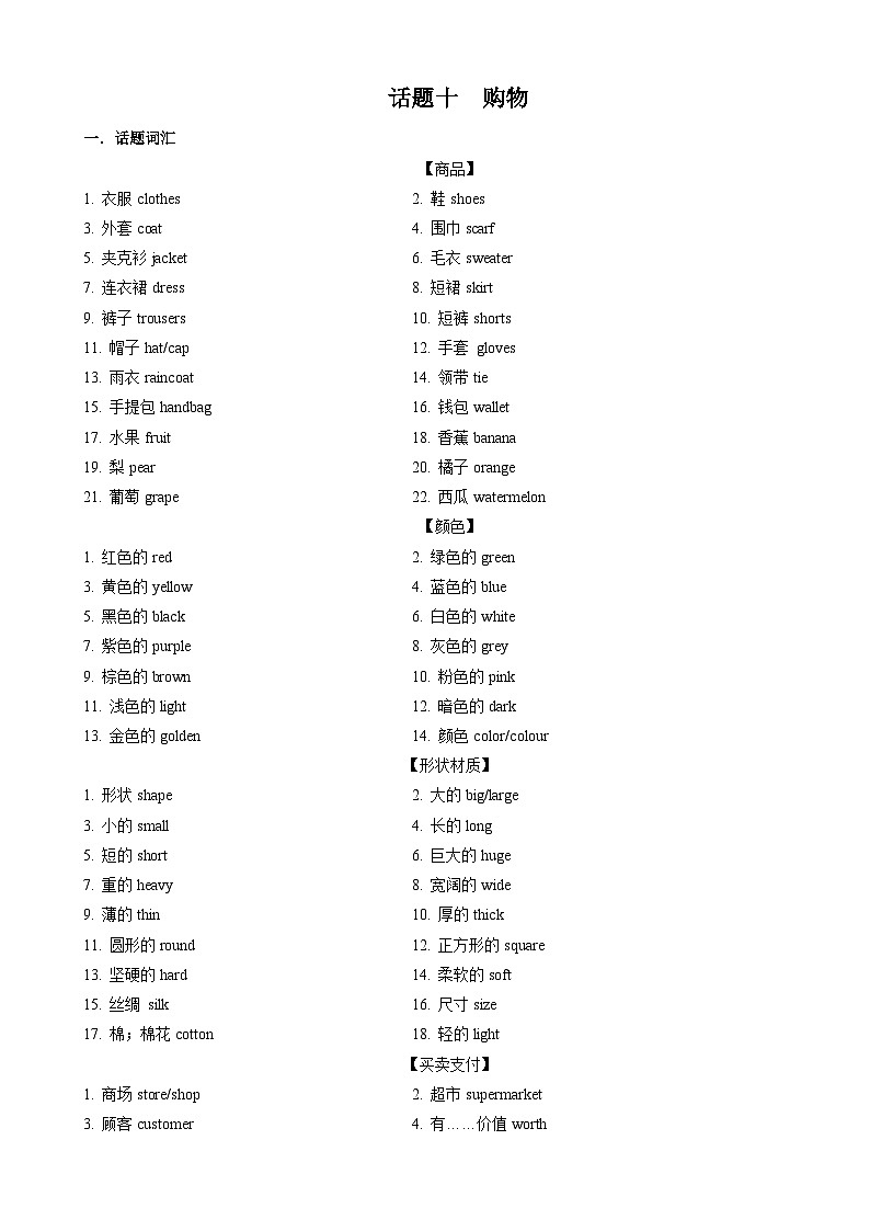 专题10.购物(词汇+句式+范文)-2024届中考英语作文复习素材（解析版）(1)第1页