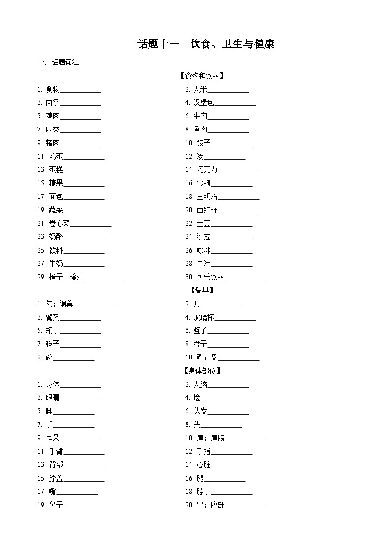 专题11.饮食、卫生与健康(词汇+句式+范文)-2024届中考英语作文复习素材01