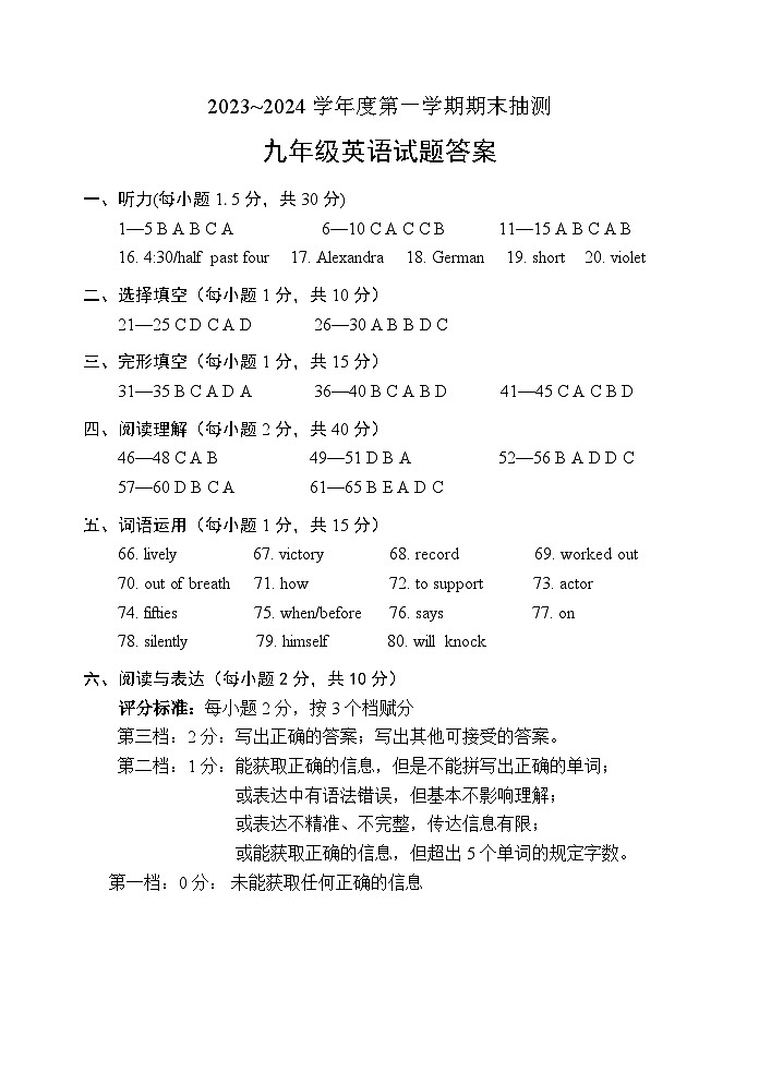 九年级英语评分标准第1页