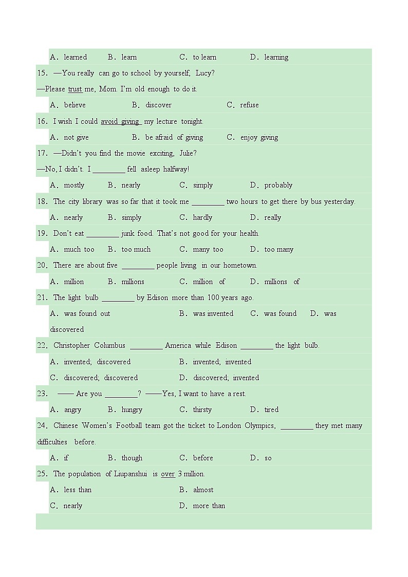【随堂小测】仁爱版 初中英语九年级上册 Unit 2 Topic 2 Section D-练习（含答案）02