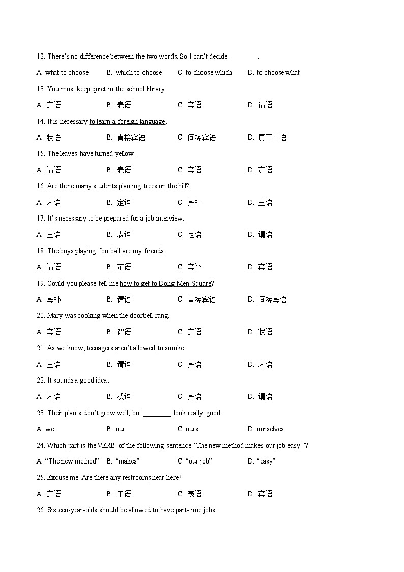 专题14句子成分专练-冲刺中考英语一轮复习语法专练(原卷版)第2页