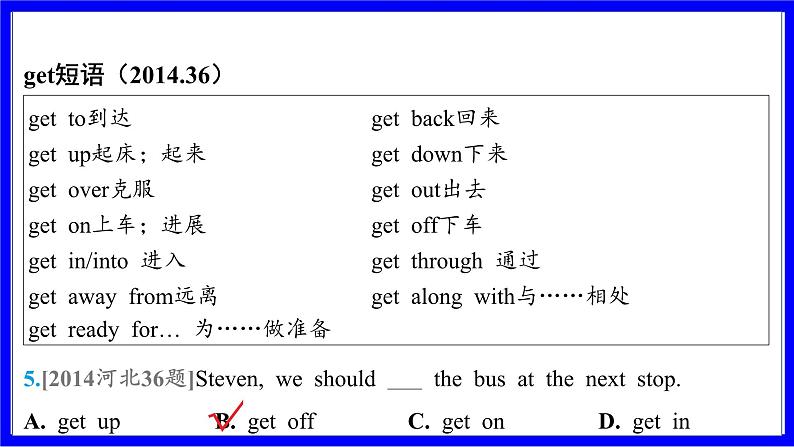 人教版英语中考复习考点研究 二部分 语法专题精讲练 专题二 动词（必考））  命题点2 动词短语辨析 PPT课件06