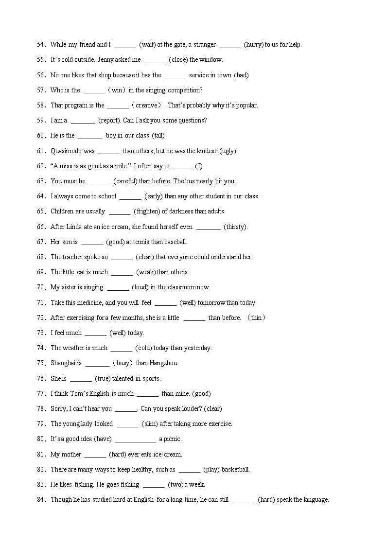 刷题01 用所给单词的正确形式填空100题（重点词汇）-八年级英语上学期期中热点题型专练（人教版）03