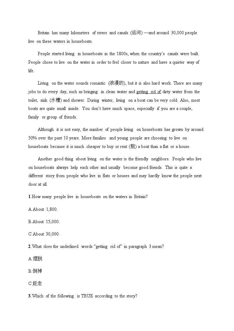 人教版初中英语总复习专题题型解法5阅读理解练习含答案02