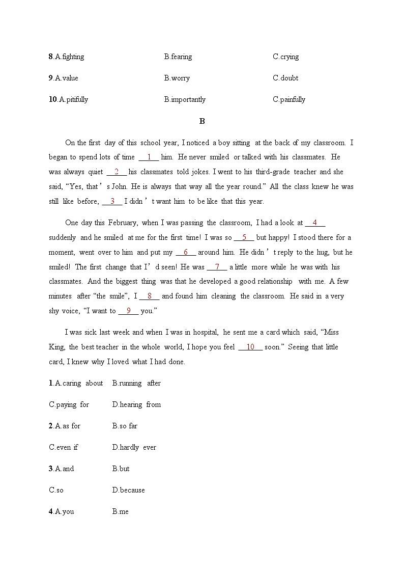 人教版初中英语总复习题型专项训练2完形填空含答案第2页