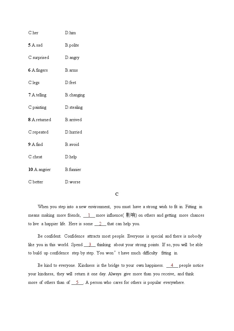 人教版初中英语总复习题型专项训练2完形填空含答案第3页