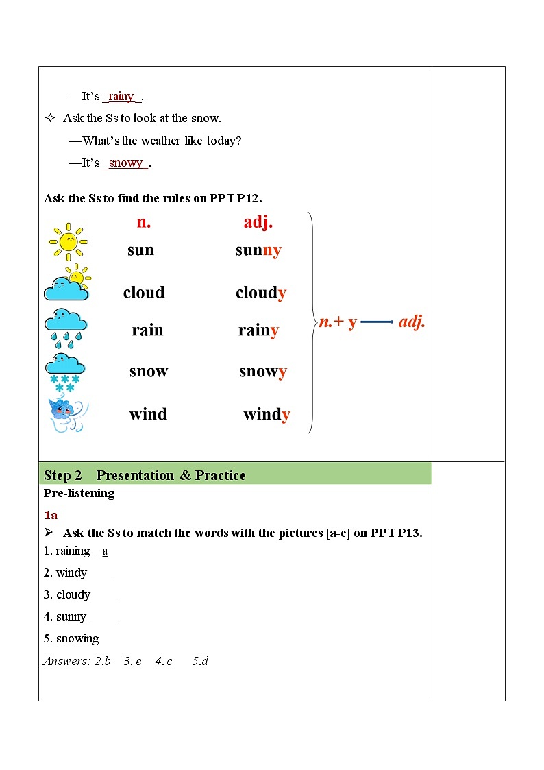 Unit 7 Section A（1a-1c）表格式教案 人教版英语七年级下册02