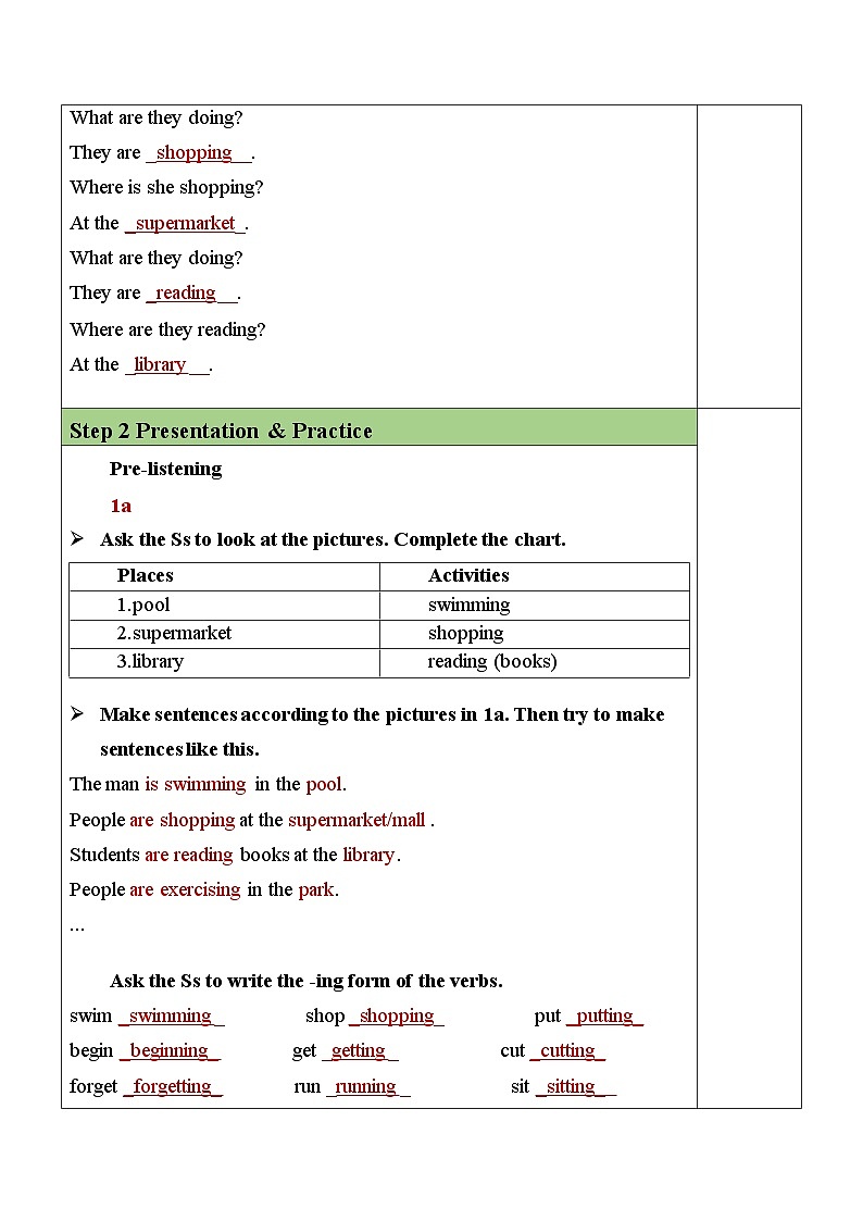 Unit 6 Section B（1a-1e）表格式教案 人教版英语七年级下册02