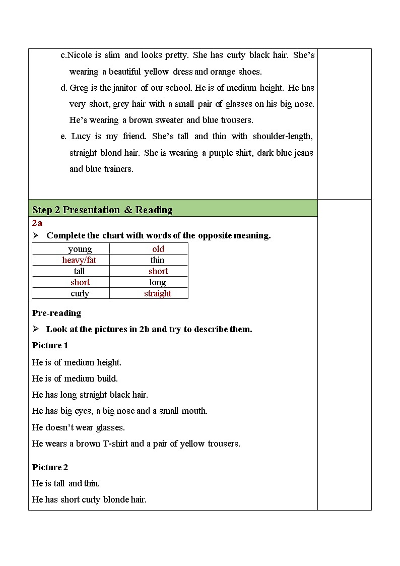 Unit 9 Section B（2a-2c）表格式教案 人教版英语七年级下册第2页
