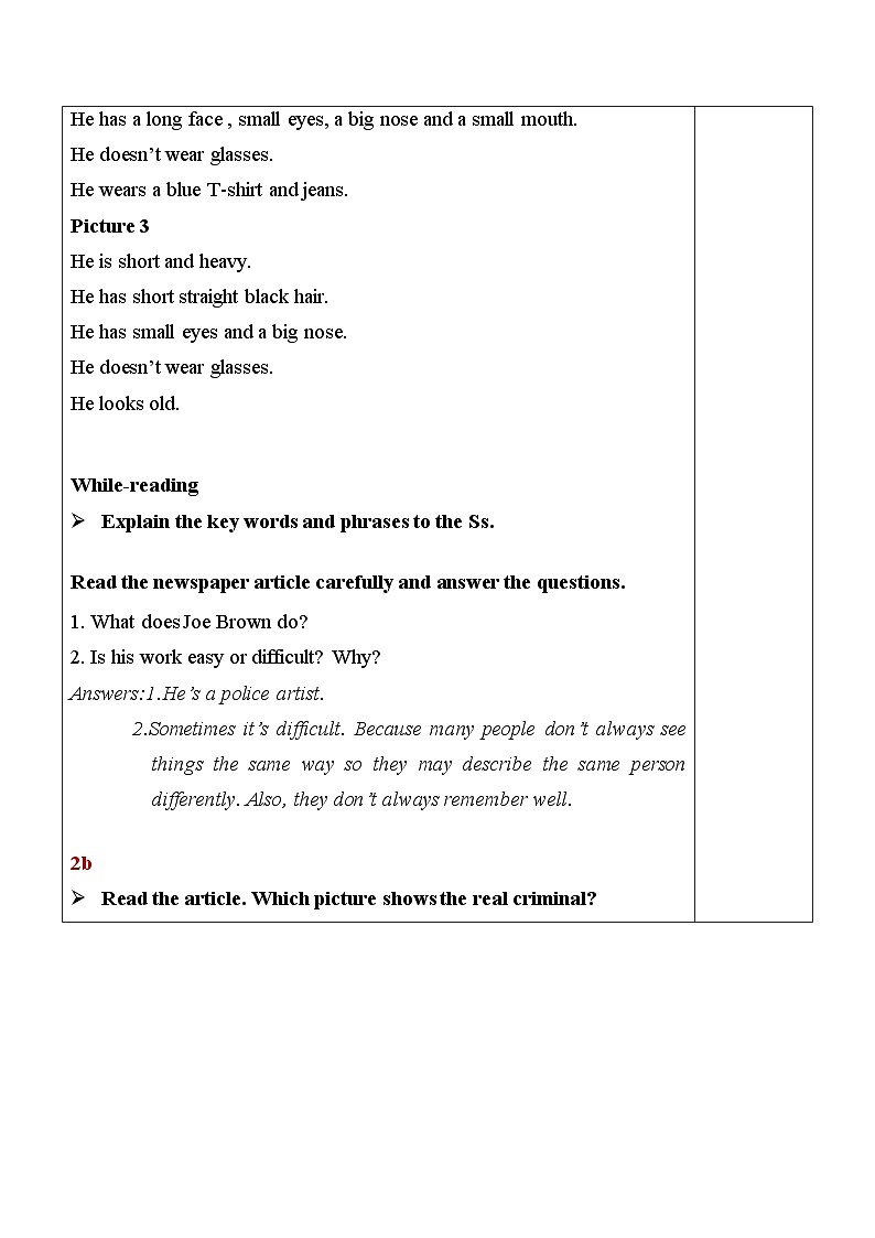 Unit 9 Section B（2a-2c）表格式教案 人教版英语七年级下册第3页