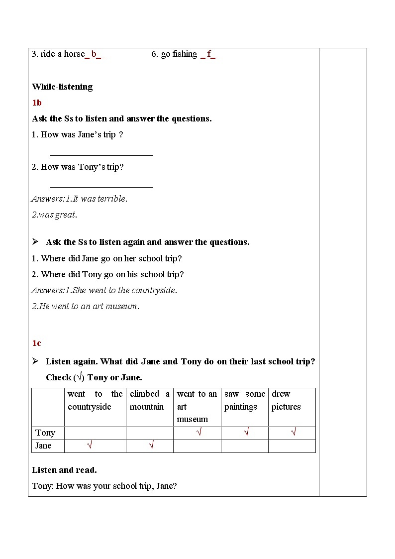 Unit 11 Section B（1a-1d）表格式教案 人教版英语七年级下册03