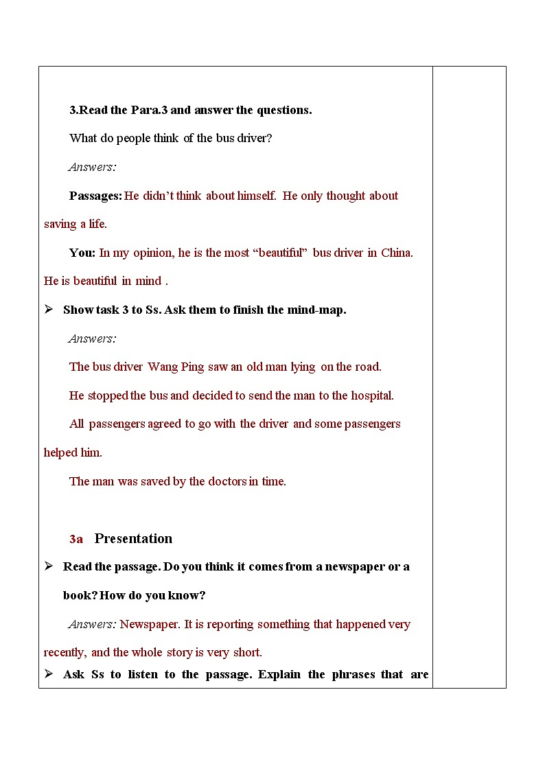 Unit 1 What’s the matter Section A（3a-3c）表格式教案人教版英语八年级下册03