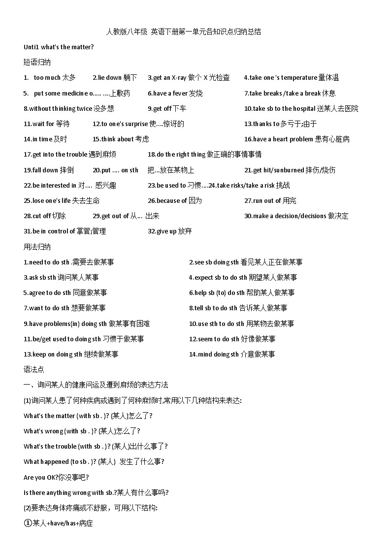 Unit1 单元知识点总结  人教版八年级英语下册第1页