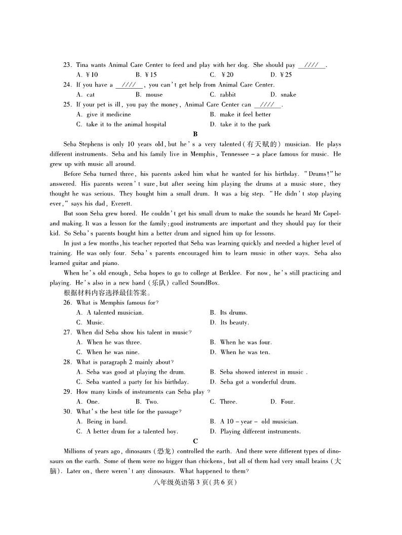 +河南省平顶山市郏县2023-2024学年八年级上学期期末学情检测英语试题03