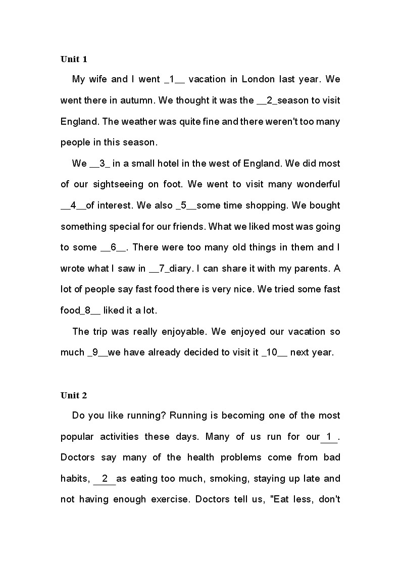 新目标八年级英语（上册）期末备考短文填空专练10篇+答案第1页