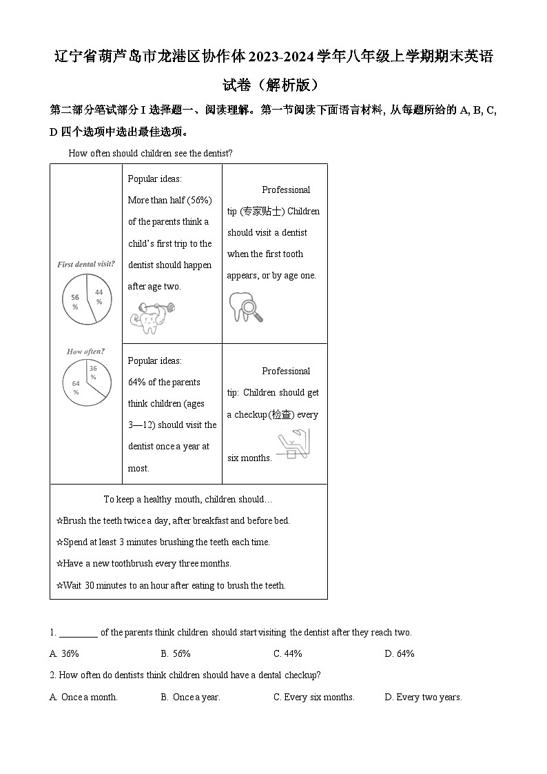 辽宁省葫芦岛市龙港区协作体2023-2024学年八年级上学期期末英语试题（原卷+解析）01