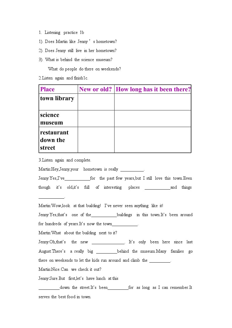 导学案Unit 10 I've had this bike for three years. SectionB1a-1d02