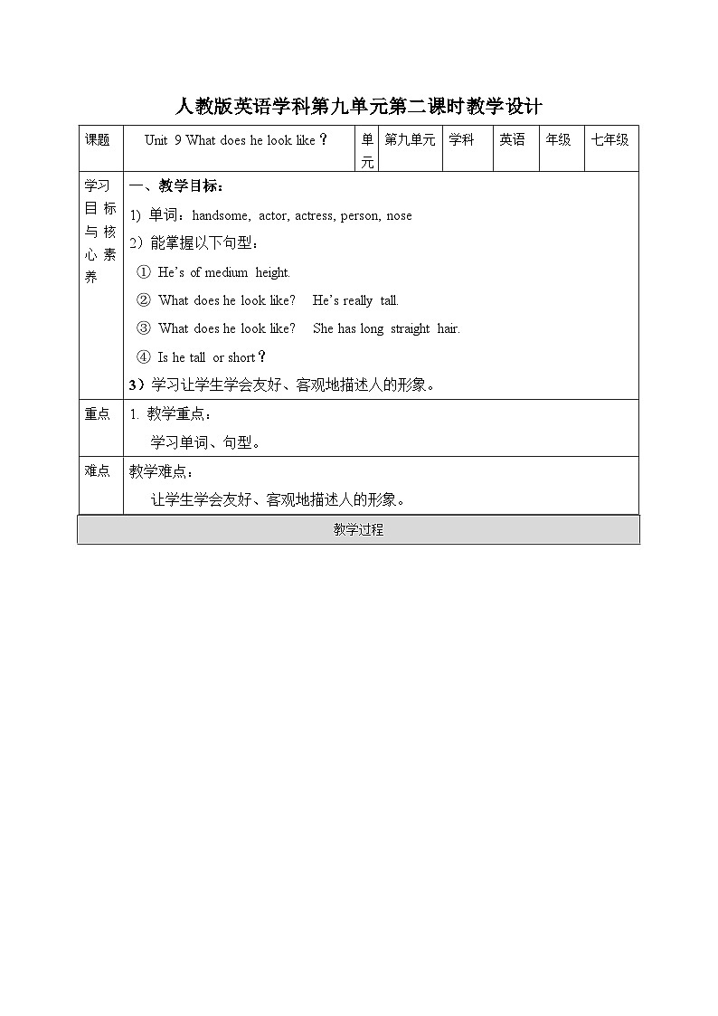 Unit9 What does he look like.SectionA(grammar focus-3c)教案01