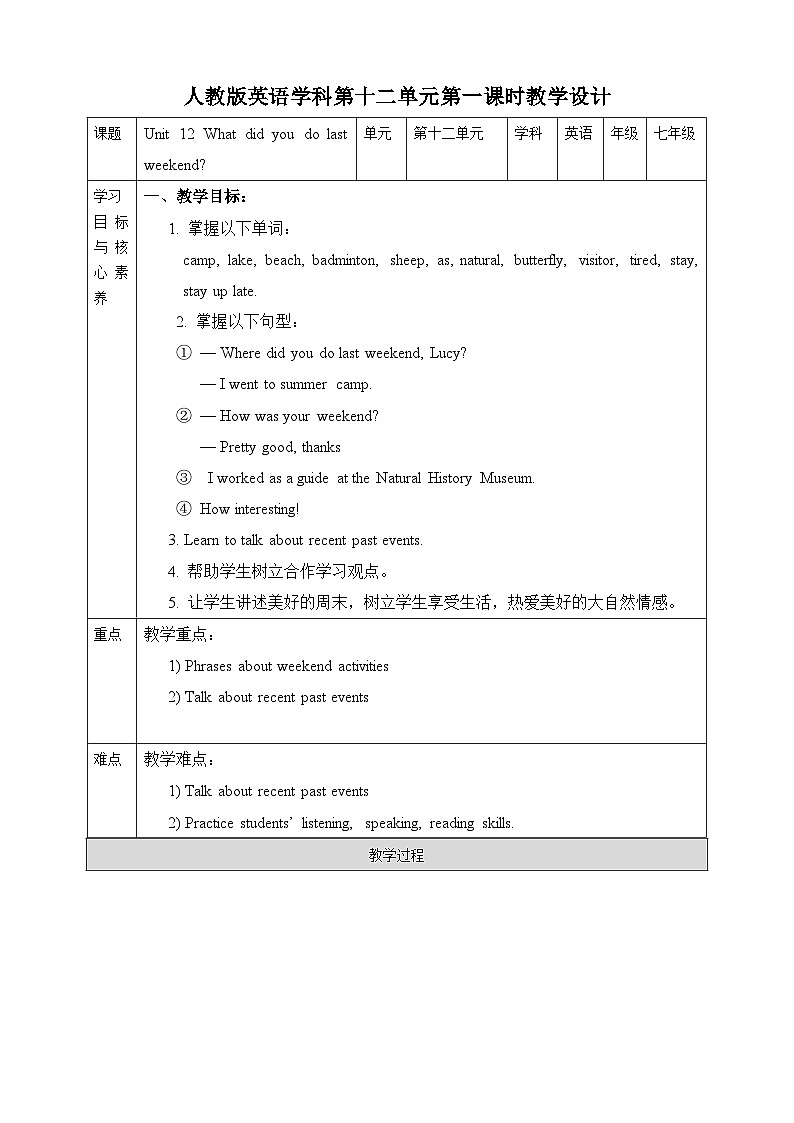 Unit 12 What did you do last weekend.SectionA(1a-2d)教案01
