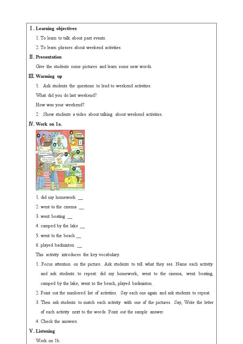 Unit 12 What did you do last weekend.SectionA(1a-2d)教案02