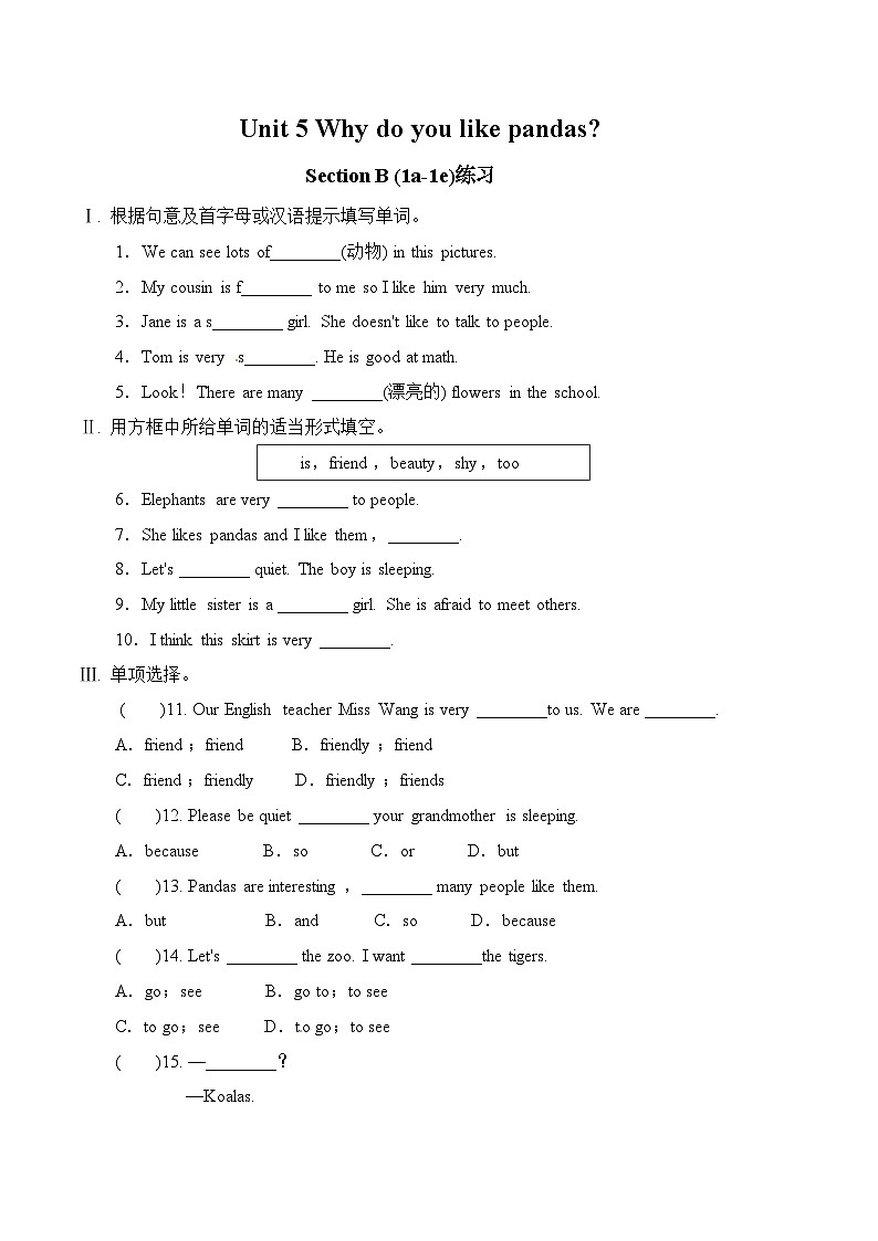 Unit5 Why do you like pandas.SectionB(1a-1e)练习01