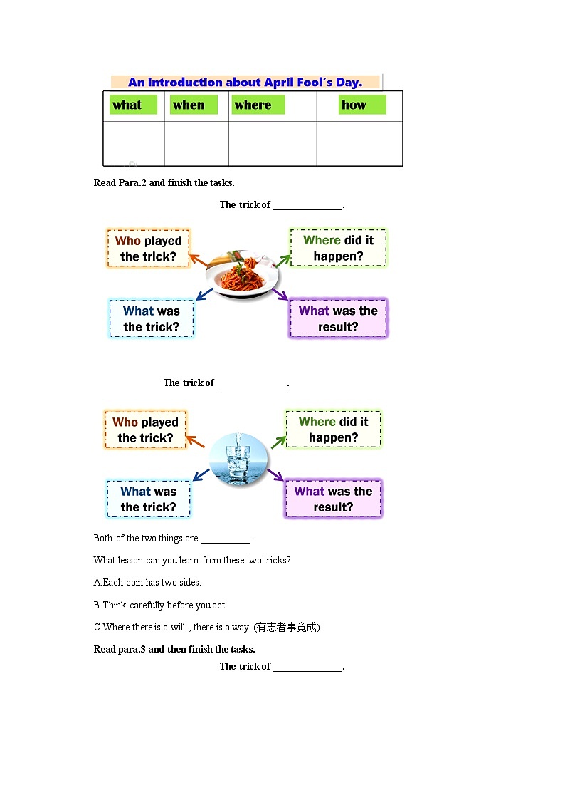 人教新目标版9下英语 Unit 12 Life is full of the unexpected.SectionB2a-2e 导学案03