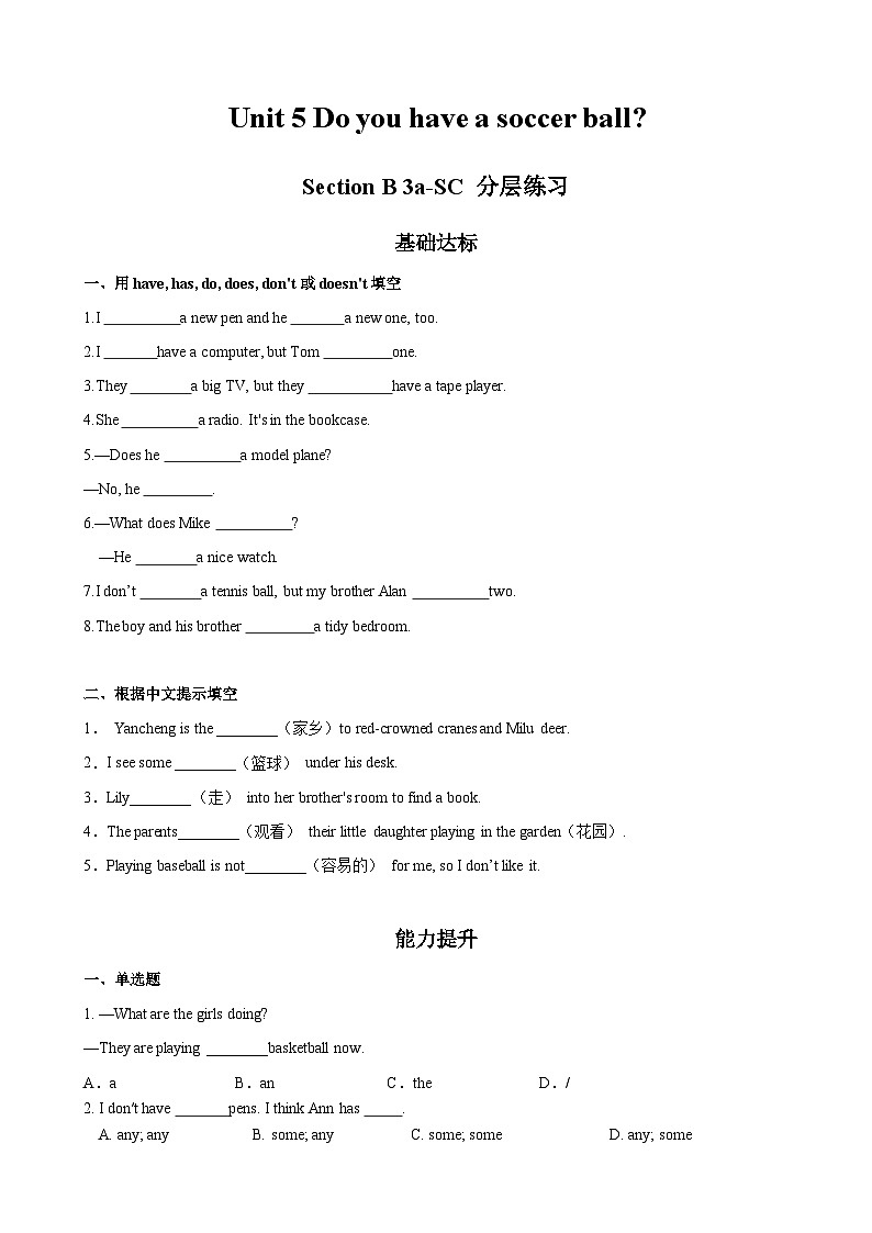 Unit 5 第5课时 (Section B 3a-SC)  分层作业-七年级英语上册同步备课系列(人教新目标Go for it!)01