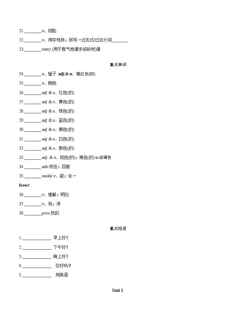 2024年江西中考英语一轮复习——词汇情景练（分册训练）七年级上册（含答案）02