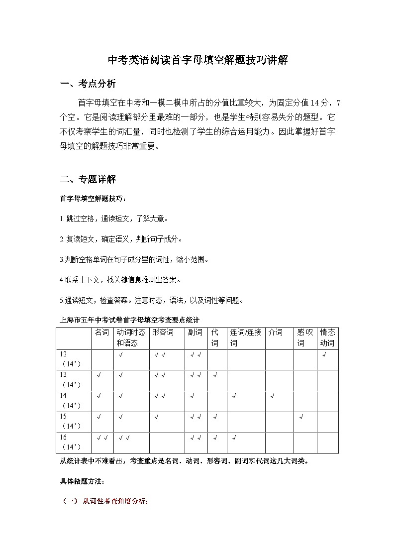 中考英语阅读首字母填空解题技巧讲解第1页
