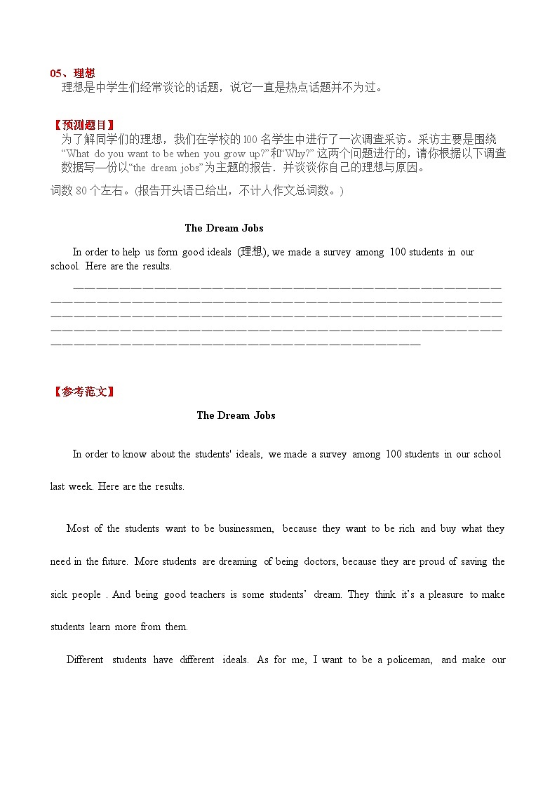 专题05 理想-中考英语作文最新热点话题素材积累第1页