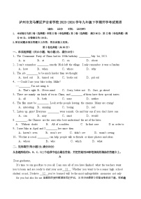 24，四川省泸州市龙马潭区尹吉甫学校2023-2024学年九年级上学期开学英语试题