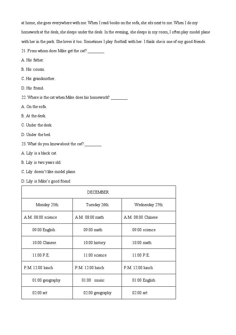 精品解析：河北省石家庄市藁城区2023-2024学年七年级上学期期末英语试题（原卷版）第3页