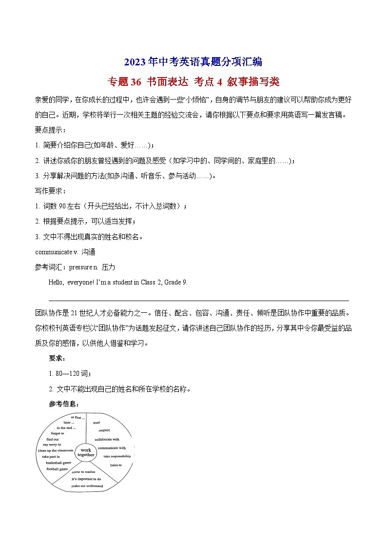 专题36 书面表达 考点4 叙事描写类-中考英语真题分项汇编（全国通用 第01期）第1页
