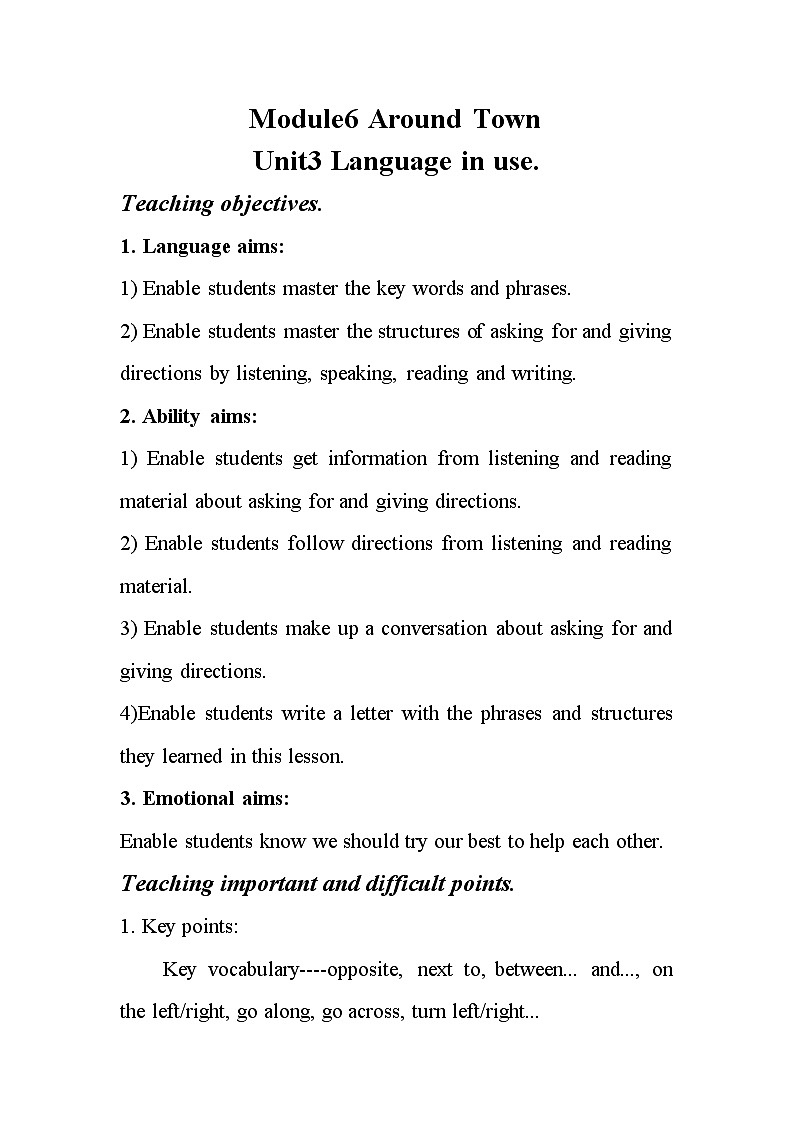 外研版英语七年级下册 Module 6 Unit 3 Language in use 教案第1页