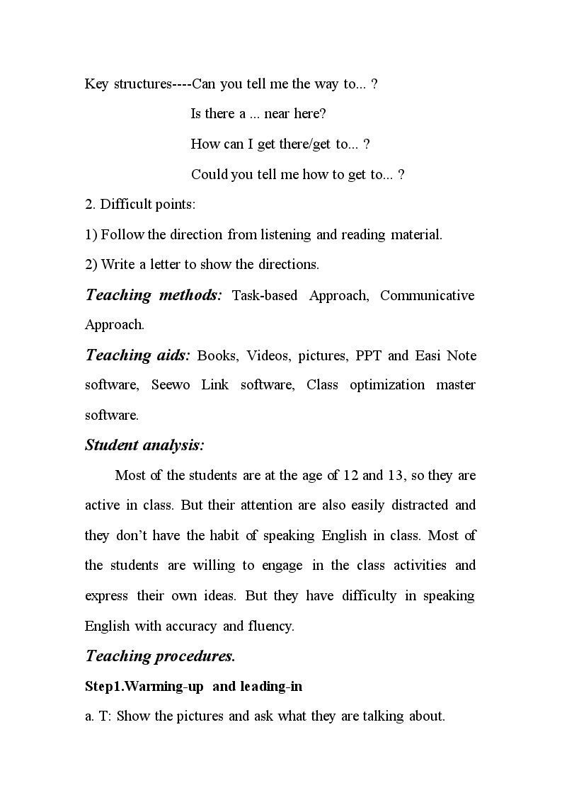 外研版英语七年级下册 Module 6 Unit 3 Language in use 教案02