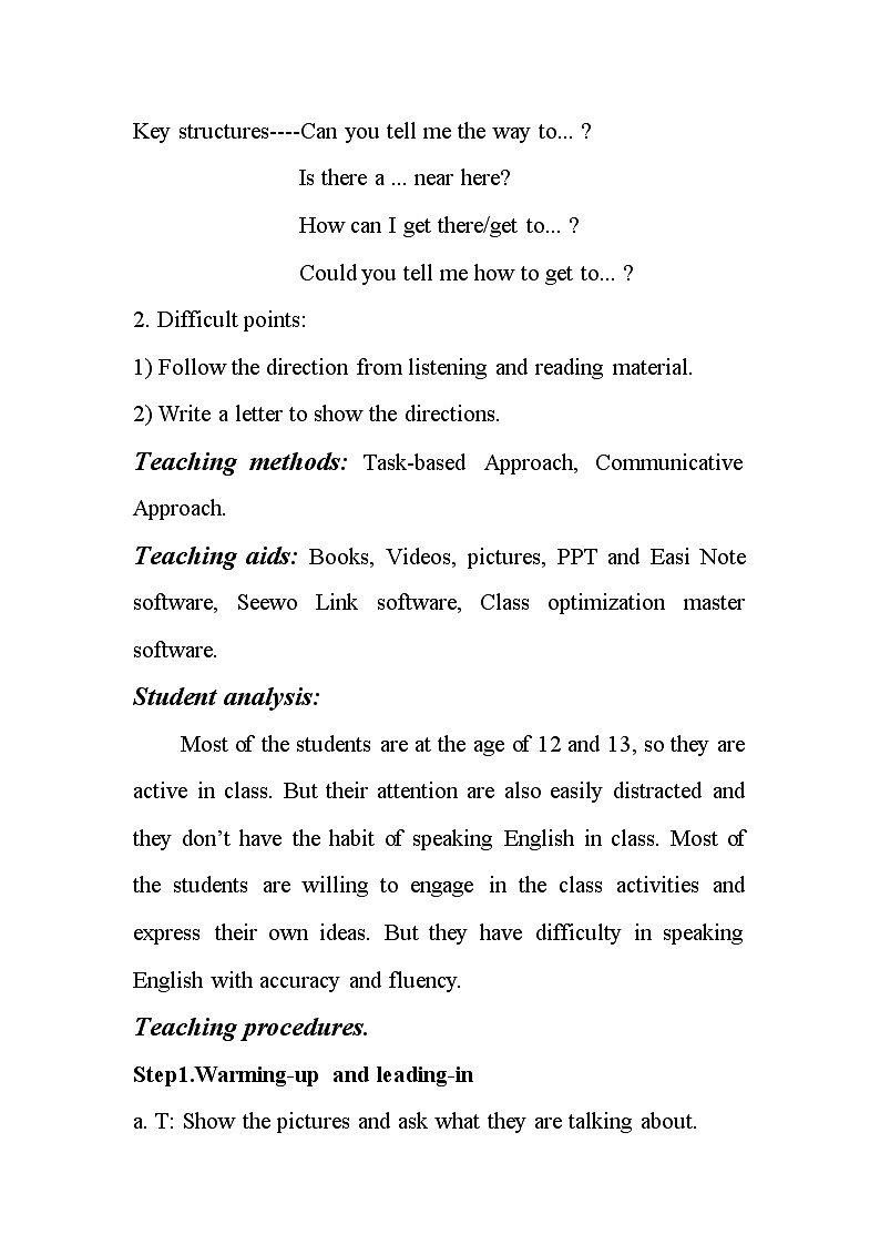 外研版英语七年级下册 Module 6 Unit 3 Language in use 教案第2页