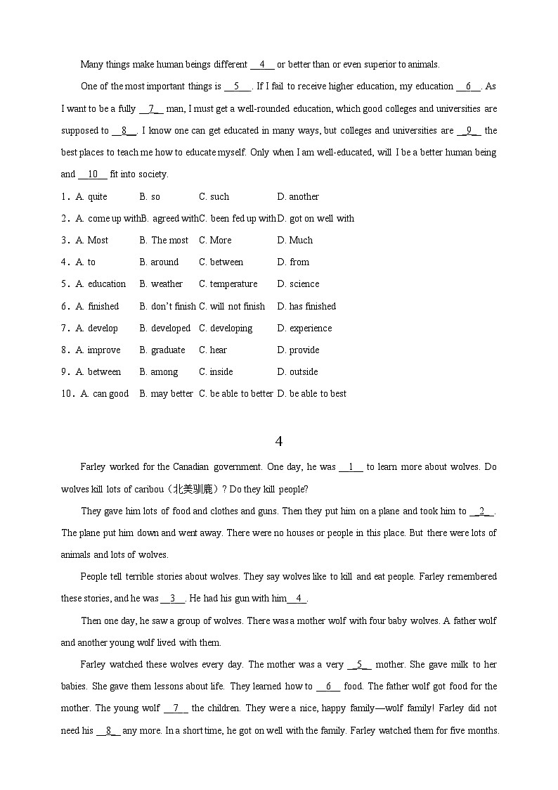 中考英语完形填空专项练习100篇1-10（含答案和解析）第3页